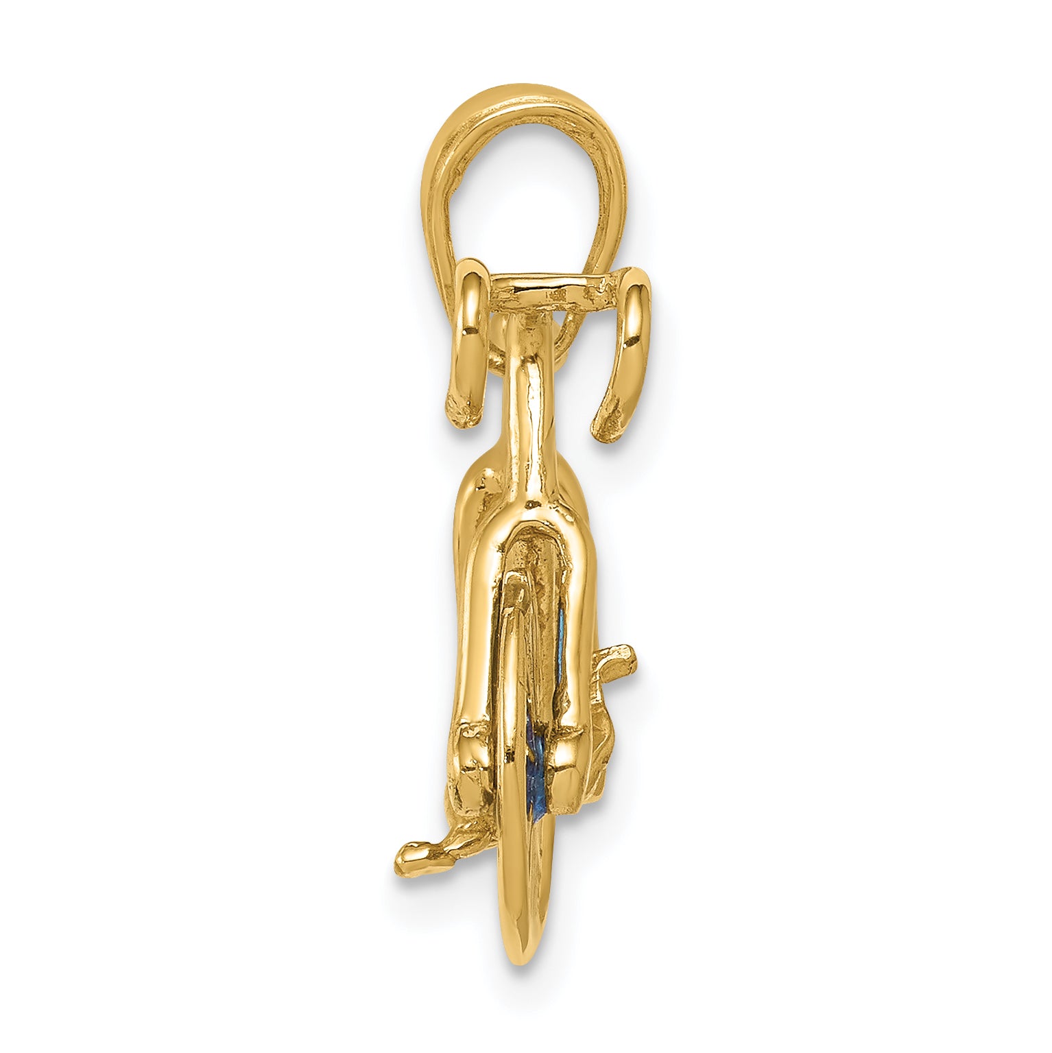 14K Gold 3D Blue Enameled Moveable Bicycle Pendant  Elegant, Polished Finish