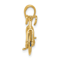 14K Gold 3D Blue Enameled Moveable Bicycle Pendant  Elegant, Polished Finish