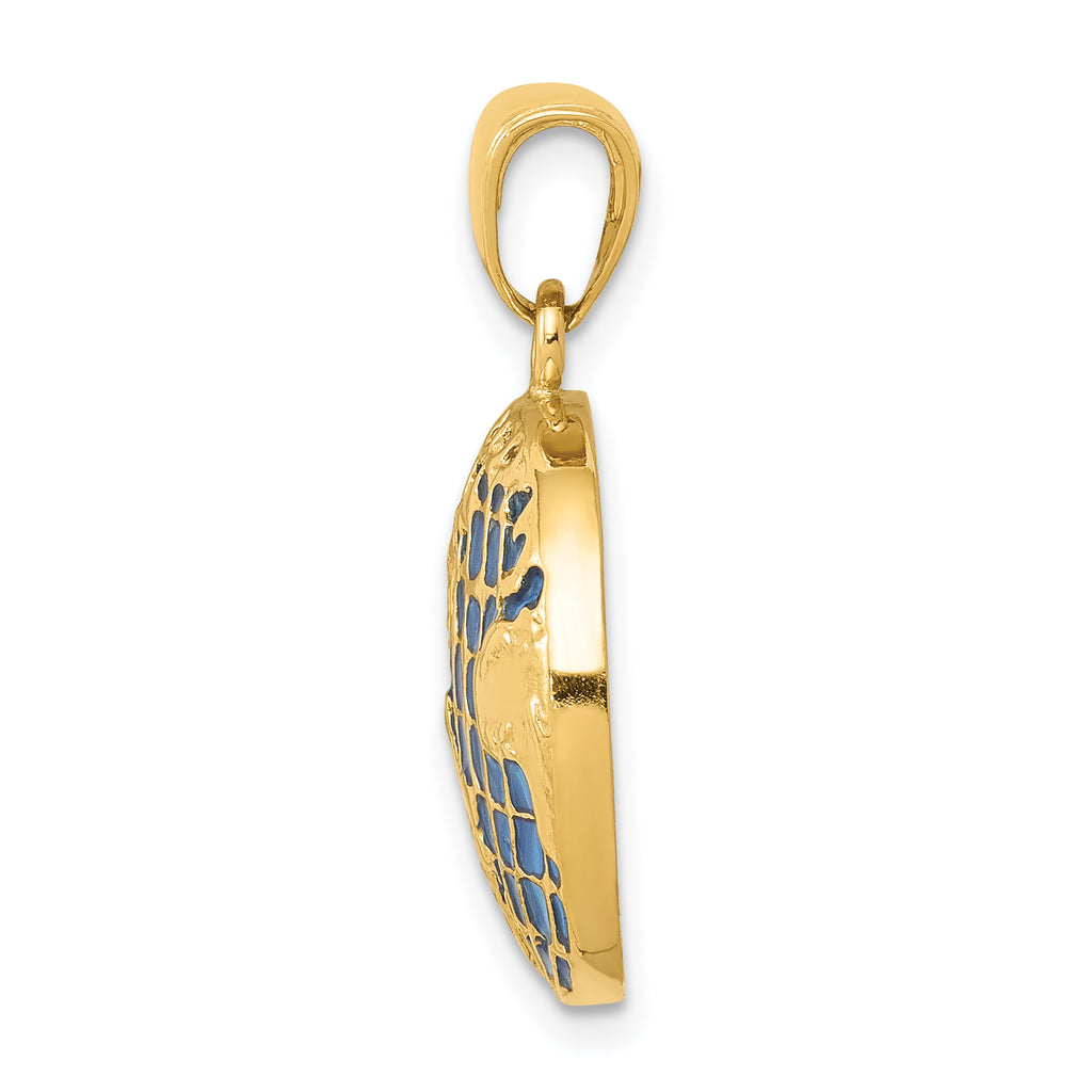 14K Gold Blue Enameled Globe Pendant for Men | Solid Casted Design