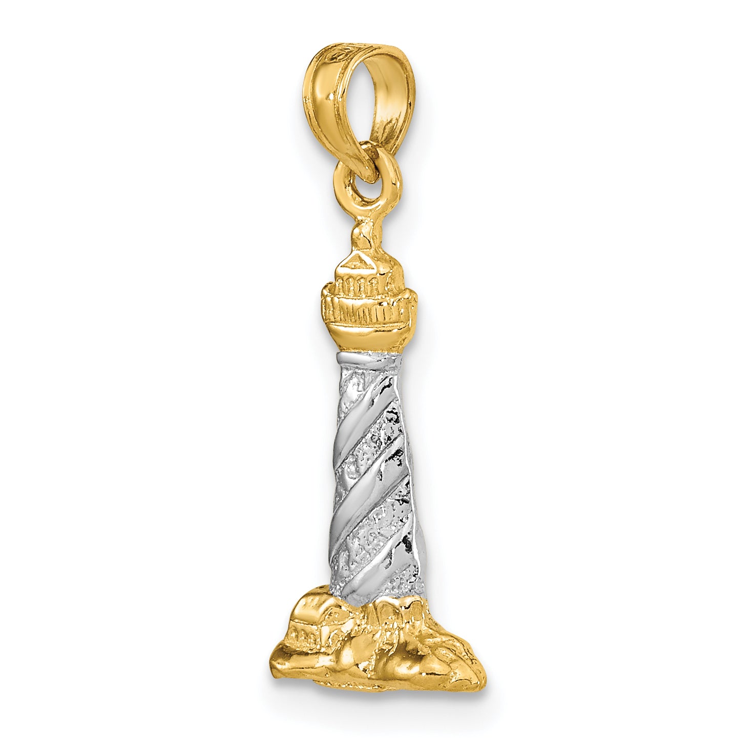 14K Gold St. Augustine Lighthouse Pendant with Rhodium Accents and Polished Finish