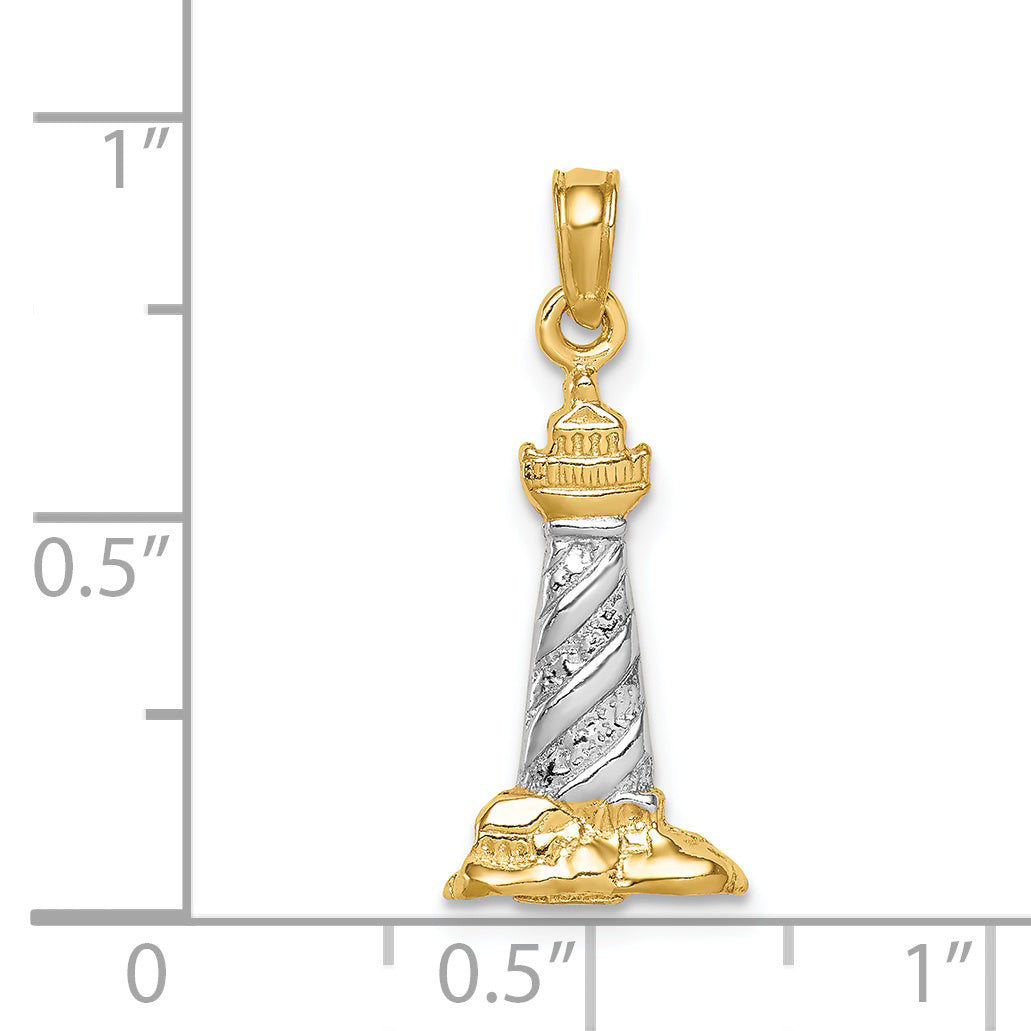 14K Gold St. Augustine Lighthouse Pendant with Rhodium Accents and Polished Finish