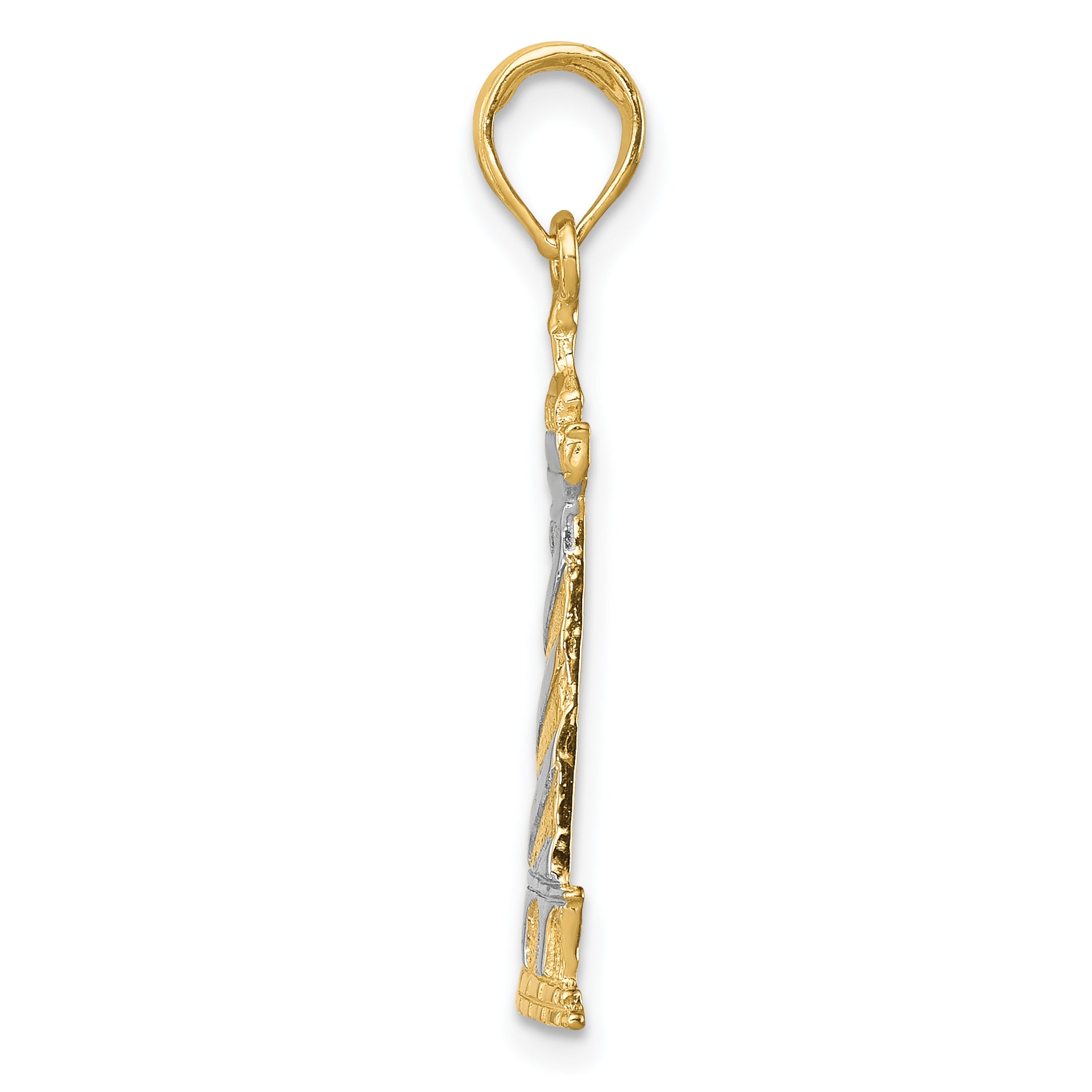 14K Gold and Rhodium Cape Hatteras Lighthouse Pendant  Solid, Casted Design Secondary image
