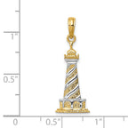 14K Gold and Rhodium Cape Hatteras Lighthouse Pendant  Solid, Casted Design