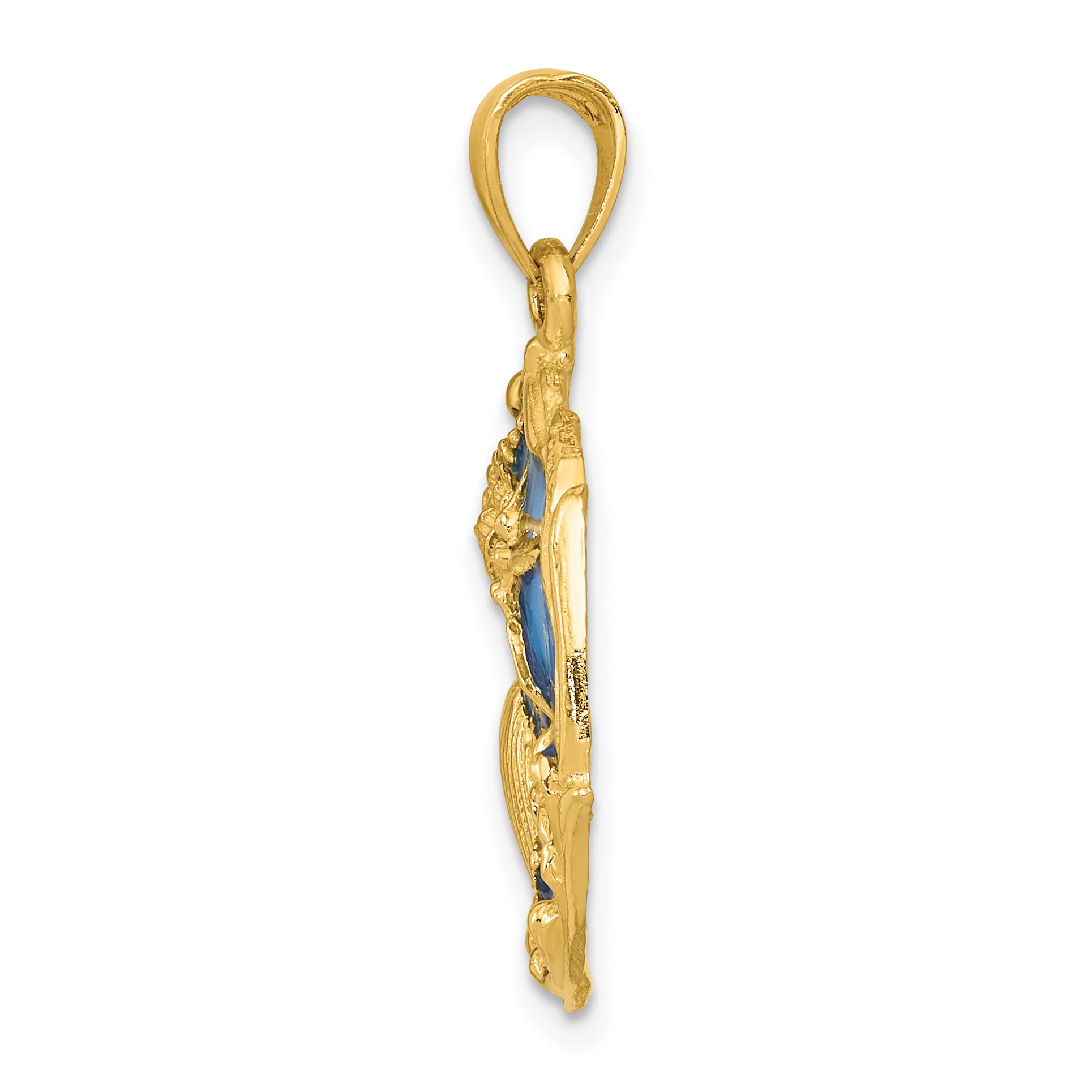 14K Gold Blue Enameled Shell Cluster Pendant with Polished Finish Secondary image