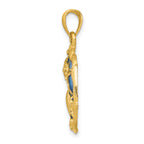 14K Gold Blue Enameled Shell Cluster Pendant with Polished Finish