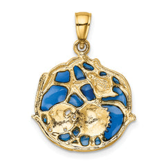 14K Gold Blue Enameled Shell Cluster Pendant with Polished Finish