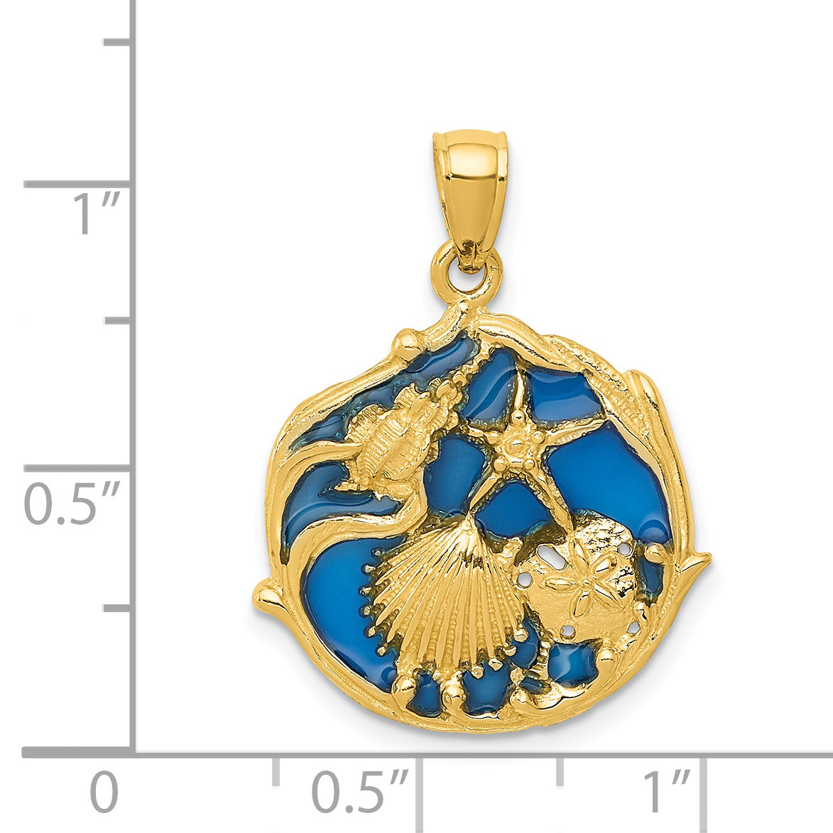 14K Gold Blue Enameled Shell Cluster Pendant with Polished Finish