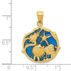 14K Gold Blue Enameled Shell Cluster Pendant with Polished Finish