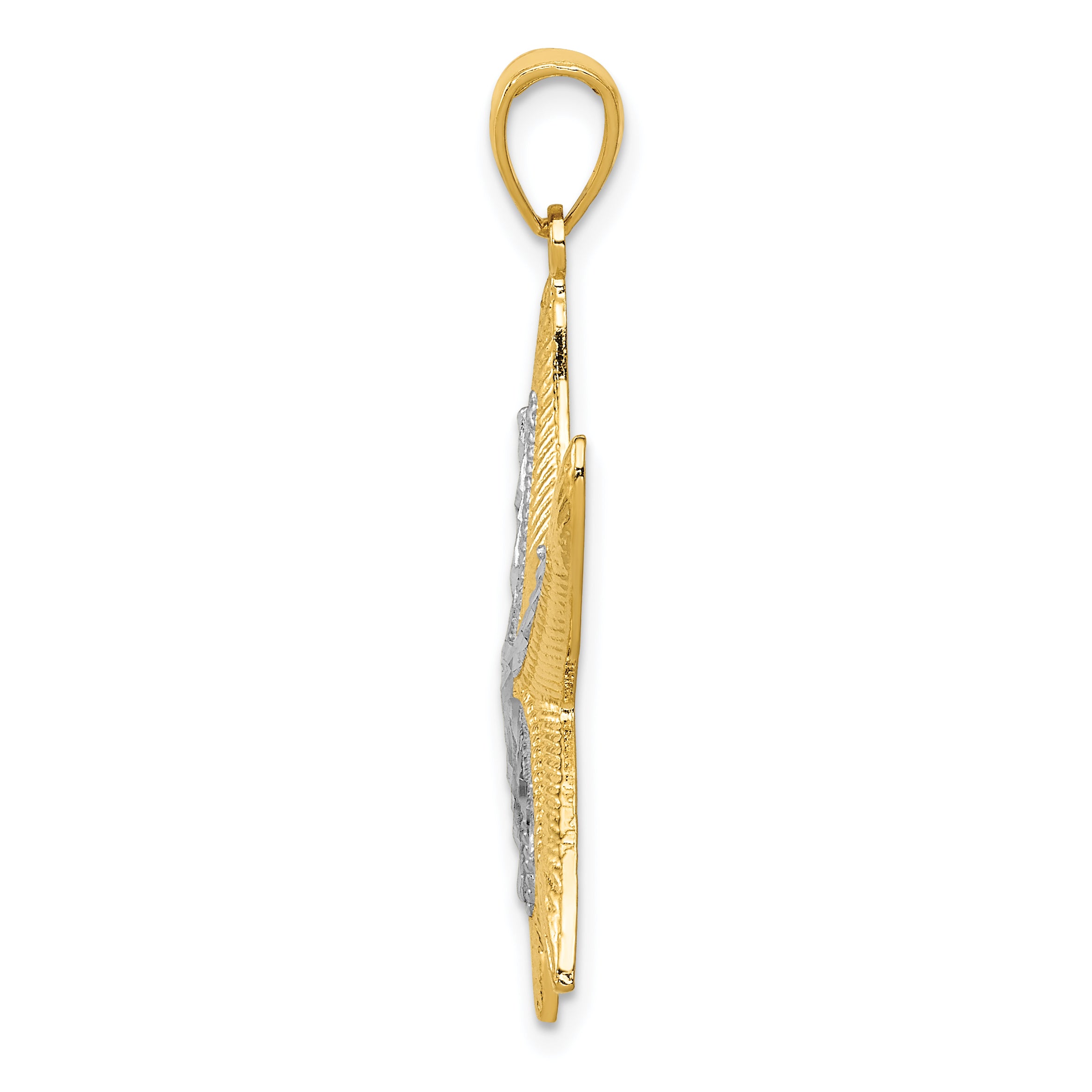 14K Gold Starfish Pendant with White Rhodium Accents  Polished & Textured Finish