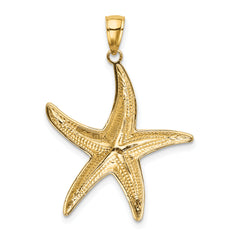 14K Gold Starfish Pendant with White Rhodium Accents  Polished & Textured Finish