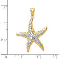 14K Gold Starfish Pendant with White Rhodium Accents  Polished & Textured Finish