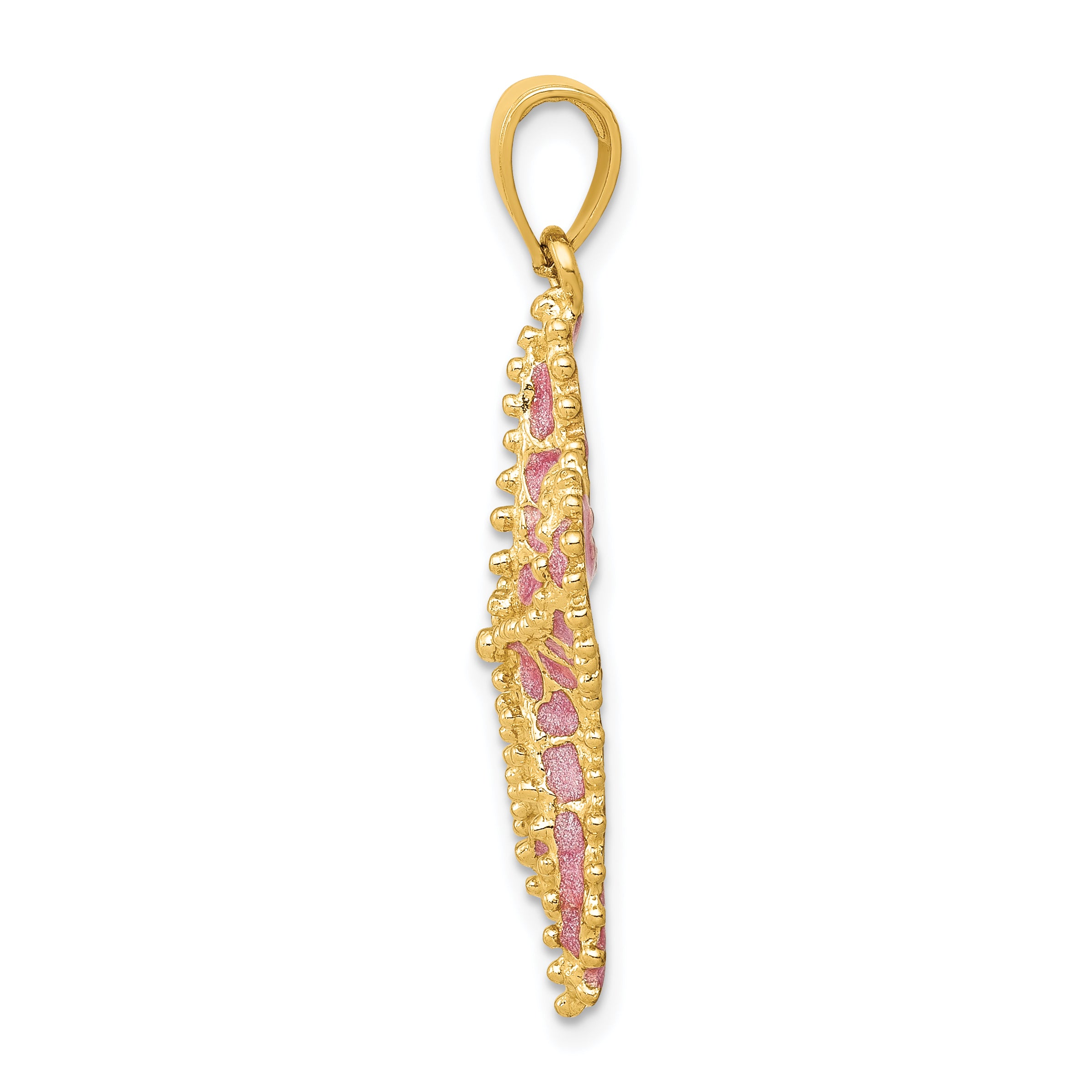 14K Gold Pink Enameled Starfish Pendant with Polished Finish Secondary image