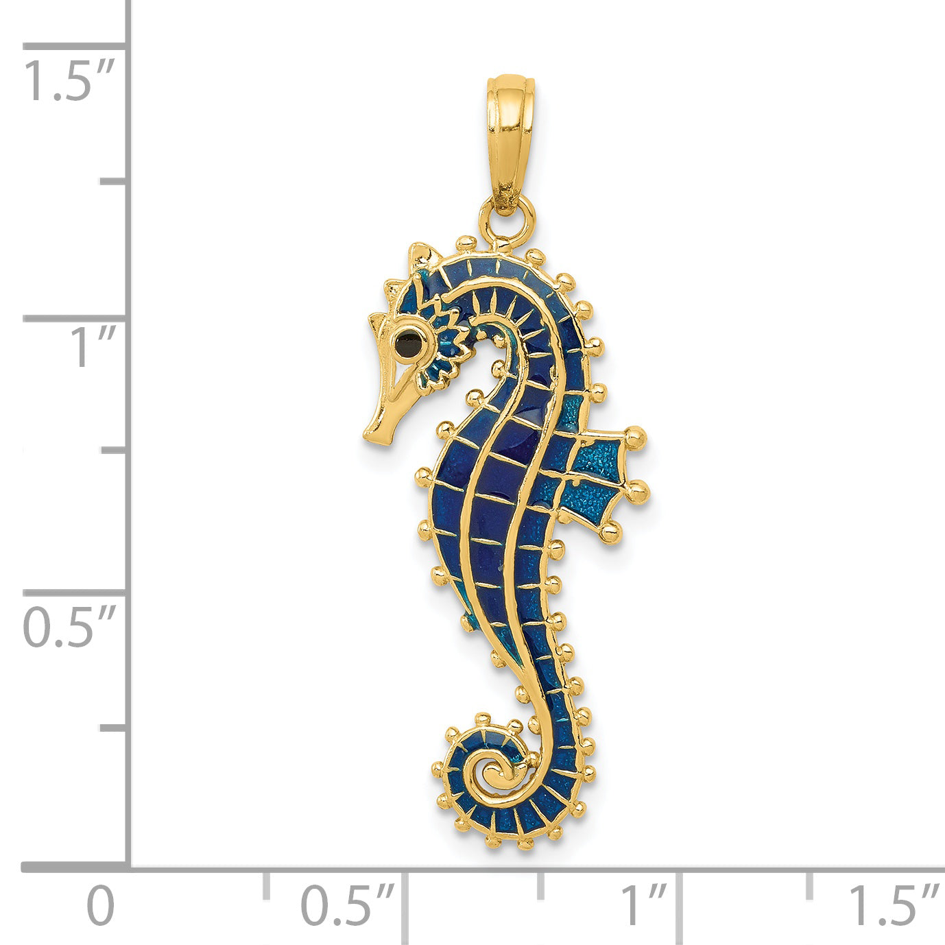 14K 3-D Blue Enameled Seahorse Pendant