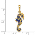 14K Gold 3D Blue Enameled Seahorse Pendant  Polished, Textured Charm