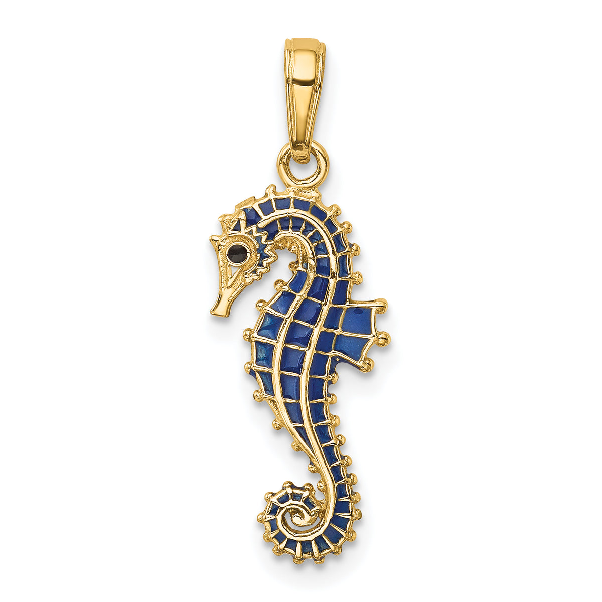 14K 3-D Blue Enameled Seahorse Pendant