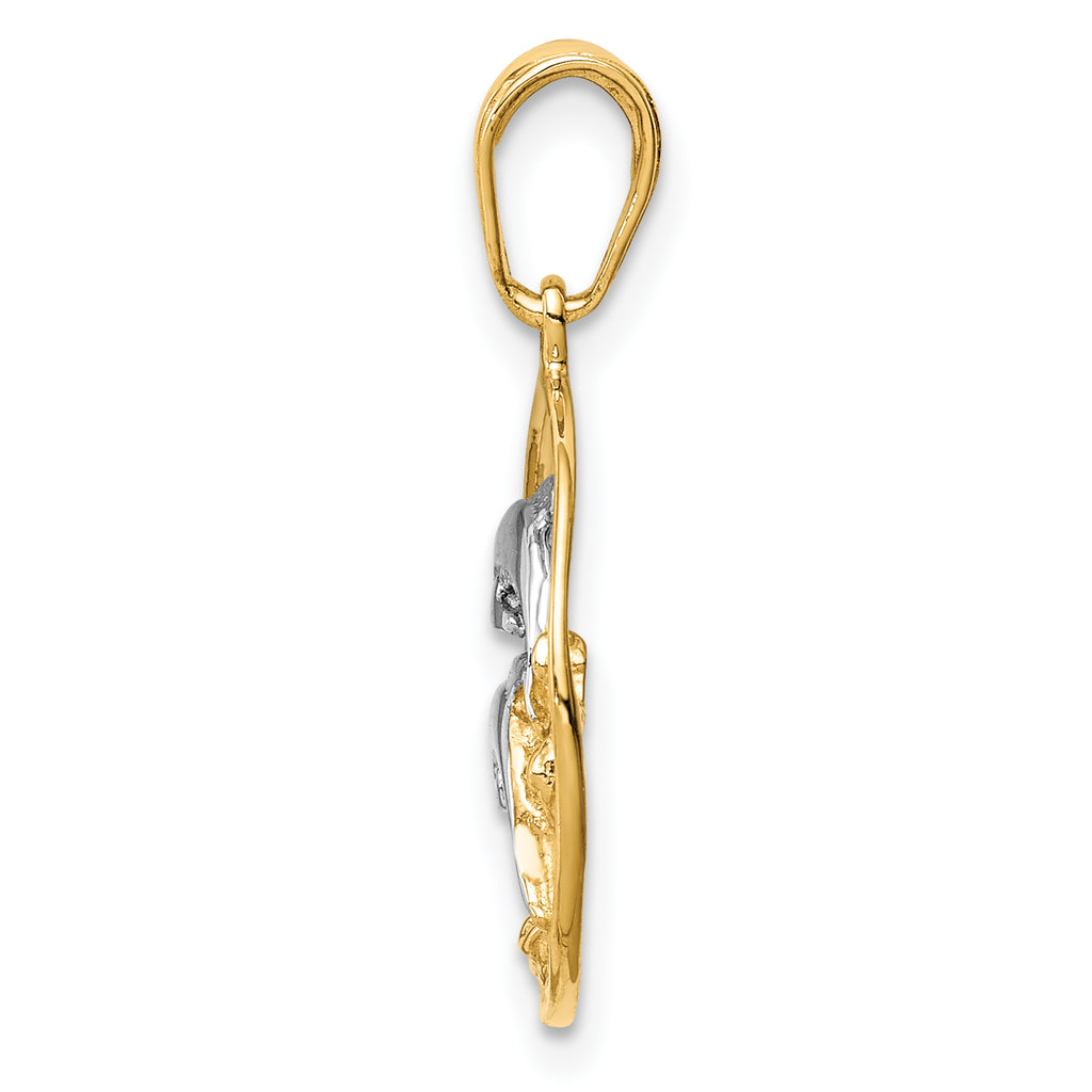 14K Gold and Rhodium Double Dolphin Pendant  Elegant, Casted, Nautical Charm