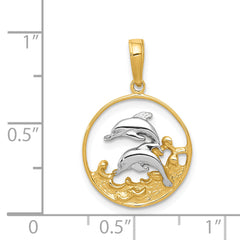 14K Gold and Rhodium Double Dolphin Pendant  Elegant, Casted, Nautical Charm