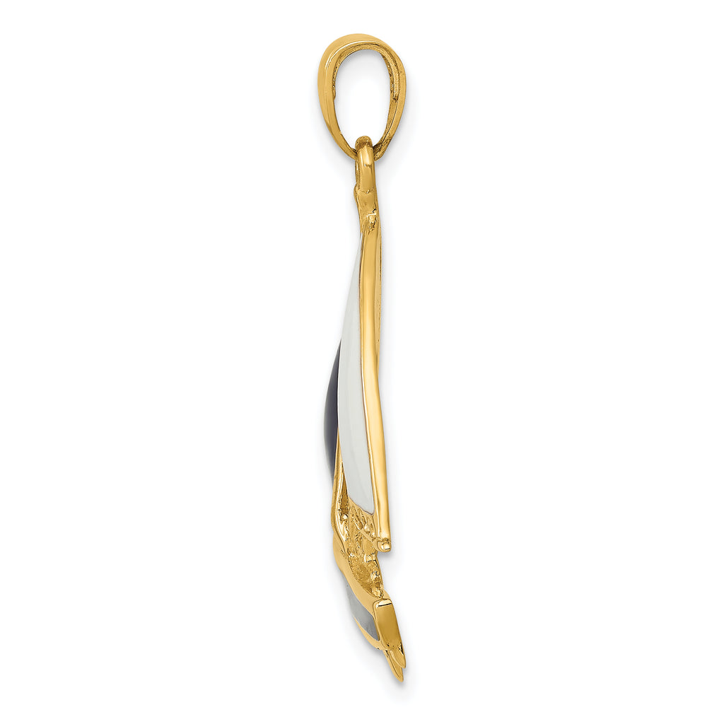 14K Gold Sailboat Pendant with Blue & White Enamel, Nautical Charm
