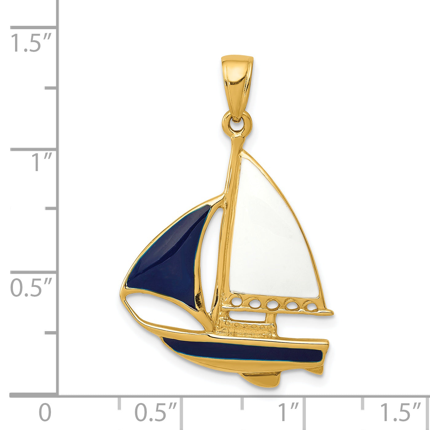 14K Gold Sailboat Pendant with Blue & White Enamel, Nautical Charm