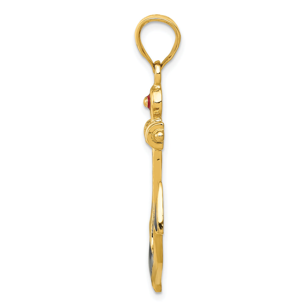 14K Gold Enameled Anchor Pendant with Red, White, Blue Accents