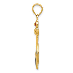 14K Gold Enameled Anchor Pendant with Red, White, Blue Accents