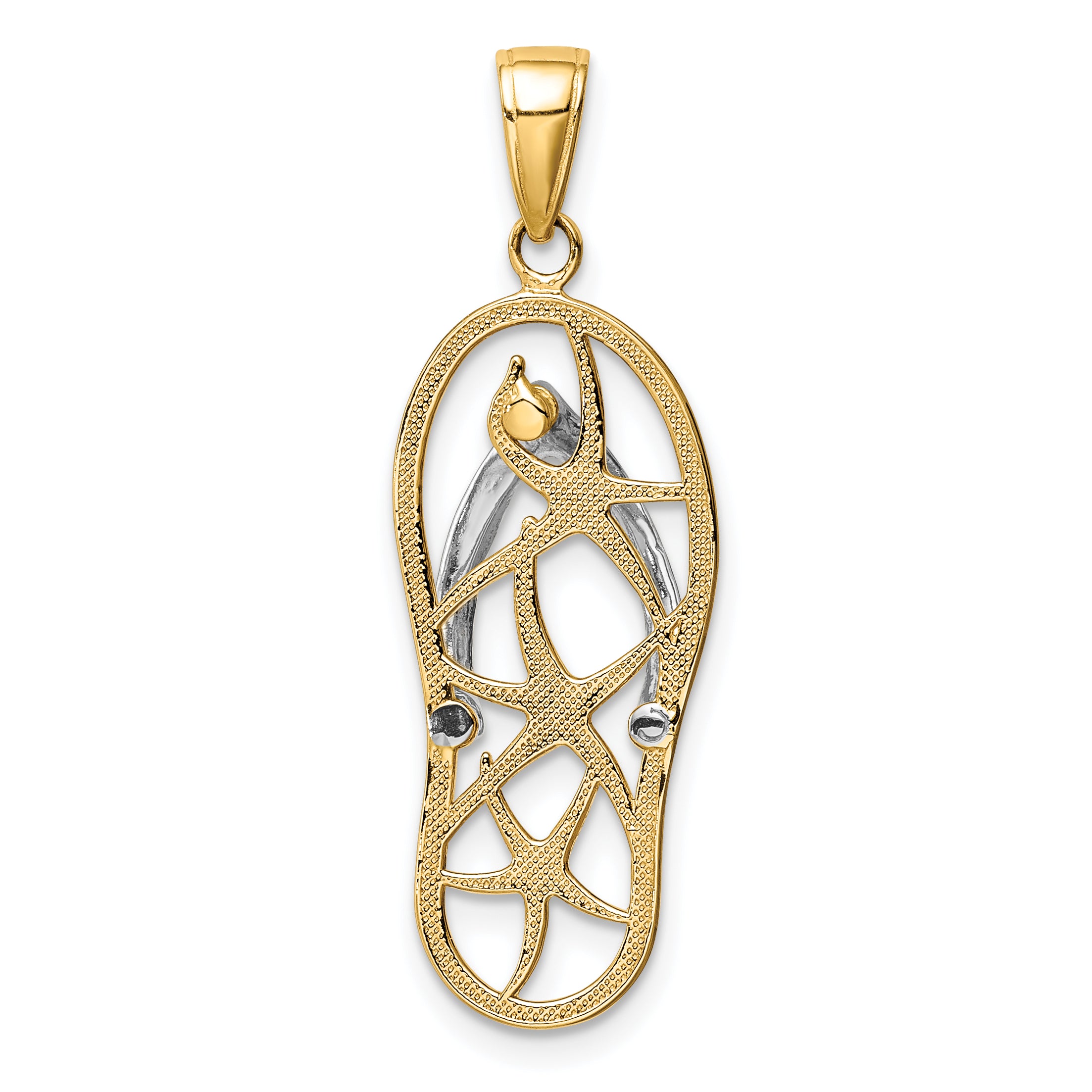 14K Two-Tone Gold Starfish Flip-Flop Pendant  Elegant Coastal Charm