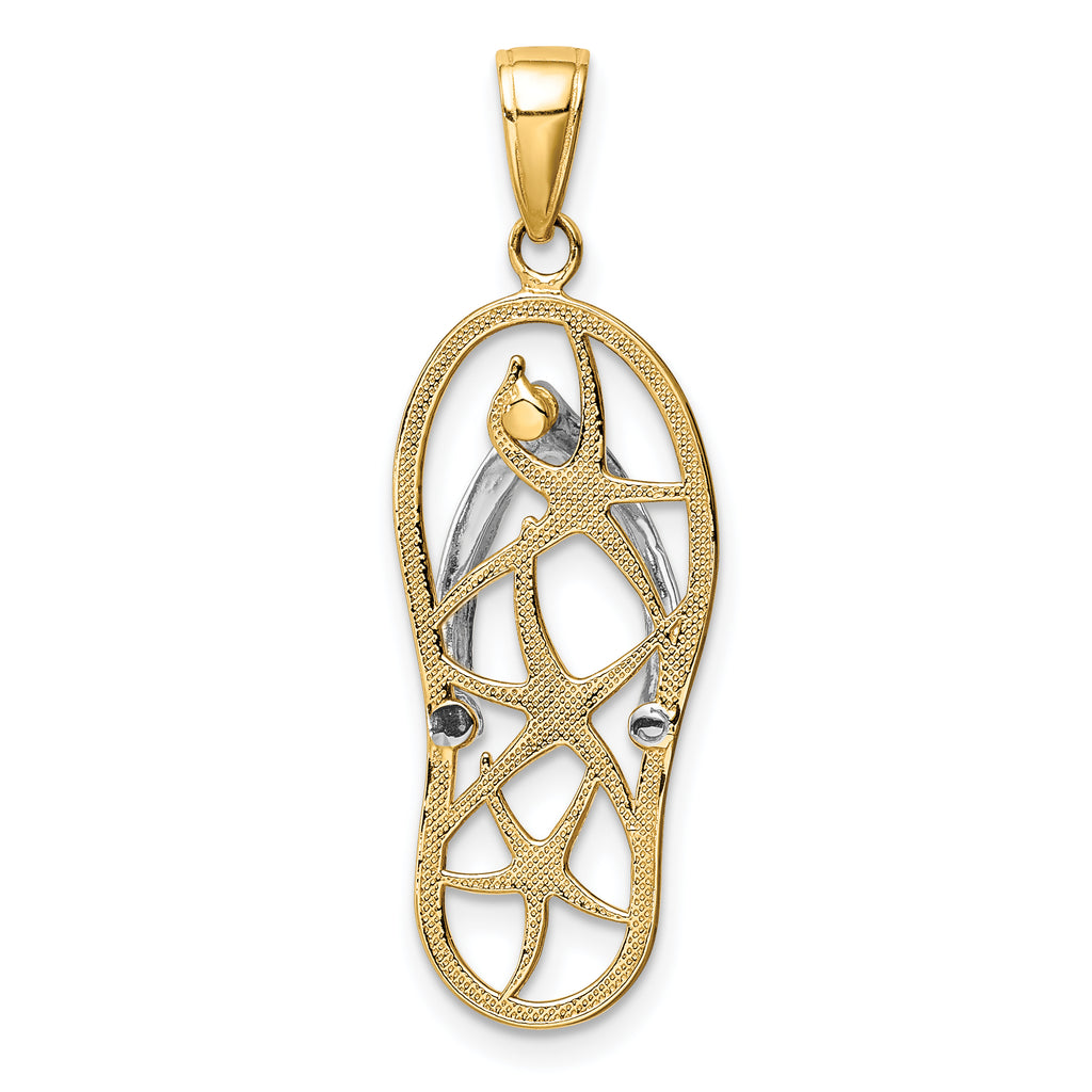14K Two-Tone Gold Starfish Flip-Flop Pendant  Elegant Coastal Charm