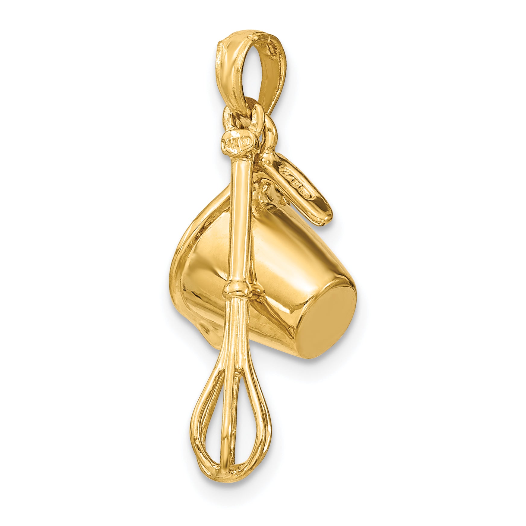 14K Gold 3D Measuring Cup and Whisk Pendant with Black Enamel Finish