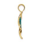 14K Gold Aqua Enameled Butterfly Pendant with Multi-Color Accents, Polished Finish