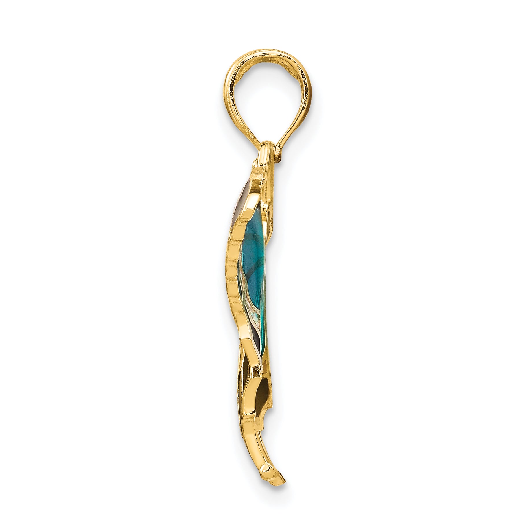 14K Gold Aqua Enameled Butterfly Pendant with Multi-Color Accents, Polished Finish