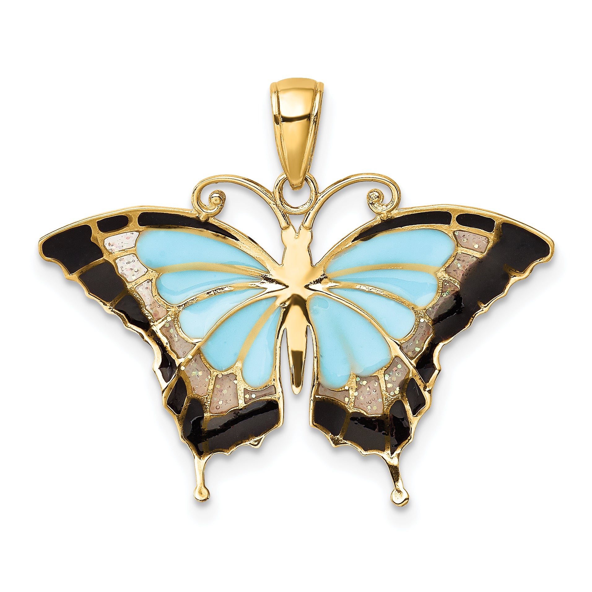 14K Aqua Enameled Butterfly Pendant