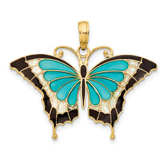 14K Aqua Enameled Butterfly Pendant