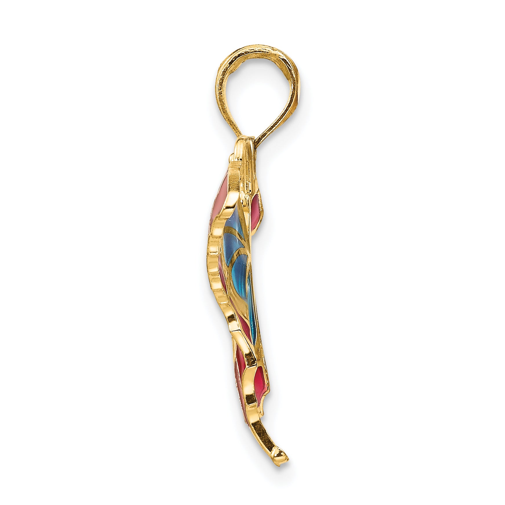 14K Blue and Red Enameled Butterfly Pendant