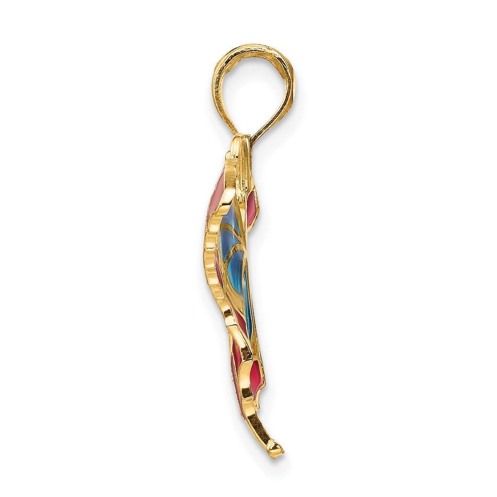 14K Gold Multi-Colored Enamel Butterfly Pendant Polished, Elegant