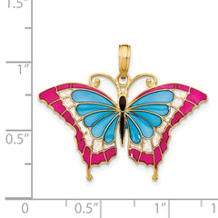 14K Blue and Red Enameled Butterfly Pendant