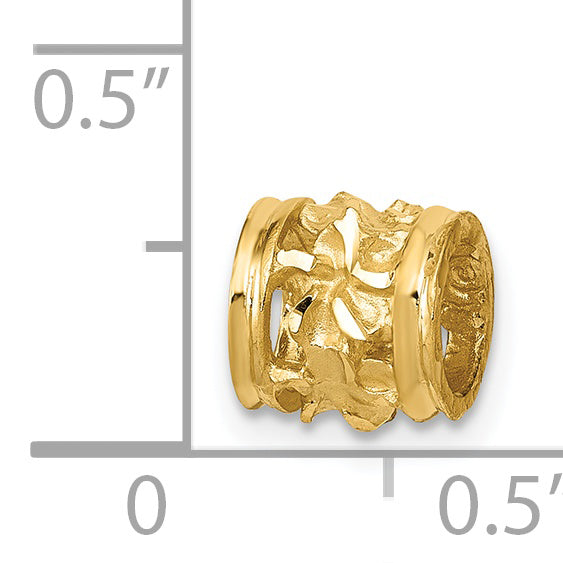 14K Gold Diamond-Cut Plumeria Barrel Slide Pendant, Fits 2-3mm Omega