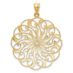 14K Gold Fancy Swirl Pendant with Rhodium Accents and Diamond-Cut Finish