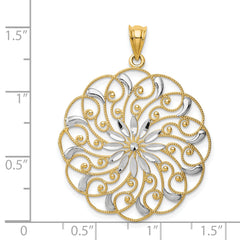 14k and Rhodium Diamond-cut Fancy Swirl Pendant
