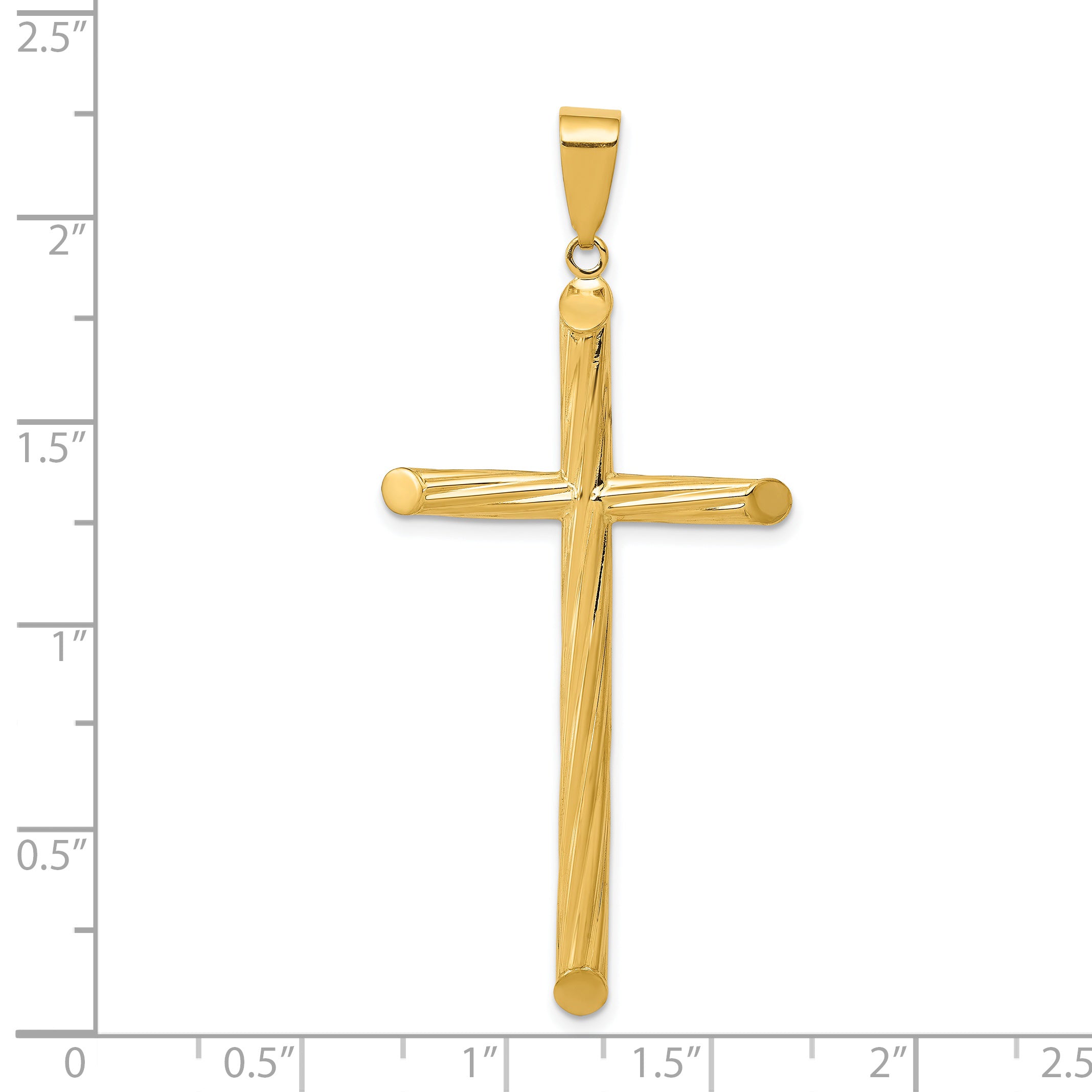 14K Gold Hollow Textured Cross Pendant with 3D Design 53mm