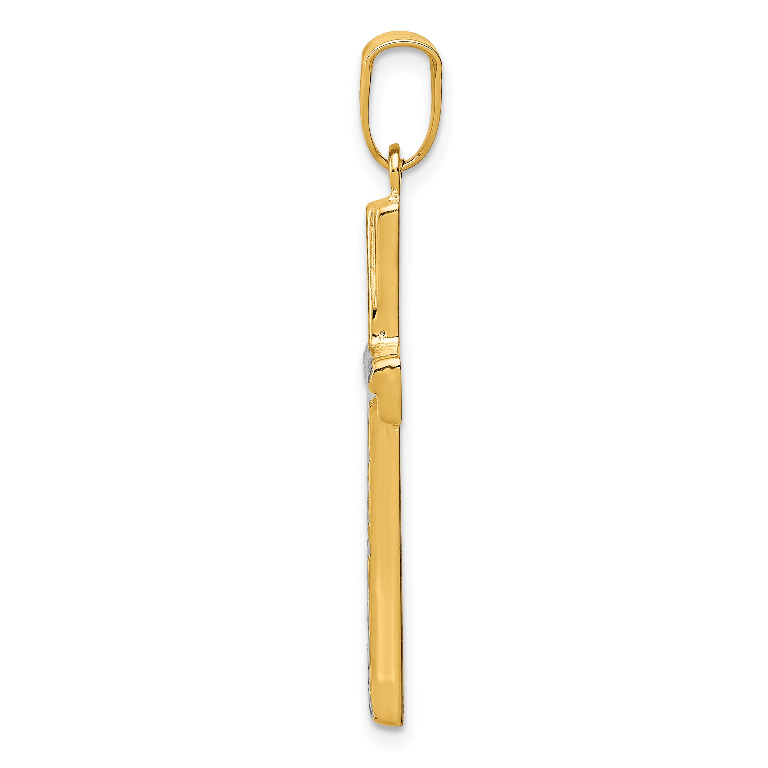 14K Gold Diamond-Cut Cross Pendant with Rhodium Accent Elegant Design Secondary image