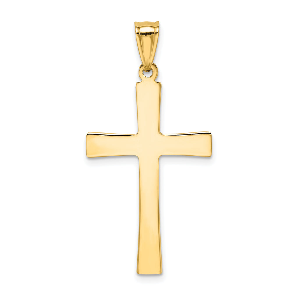 14K Gold Diamond-Cut Cross Pendant with Rhodium Accent Elegant Design