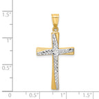 14K Gold Diamond-Cut Cross Pendant with Rhodium Accent Elegant Design
