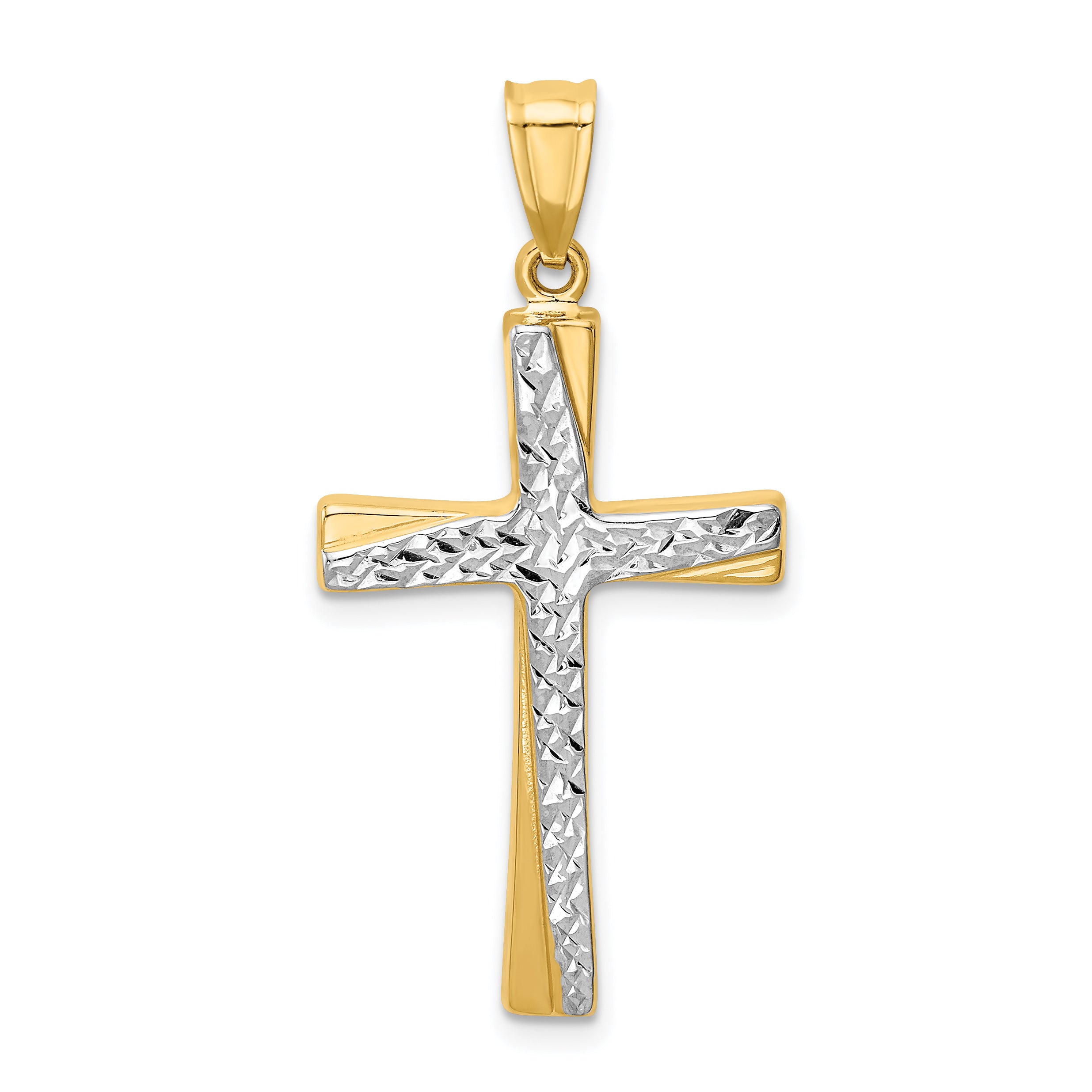 14k w/Rhodium Diamond-cut Cross Pendant Main image