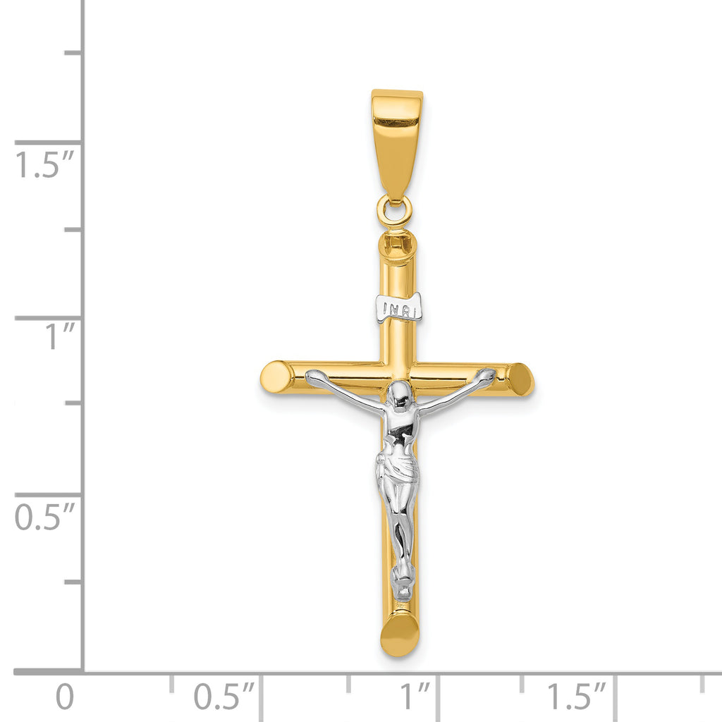 14K Two-Tone Gold Hollow Crucifix Pendant with Polished Finish
