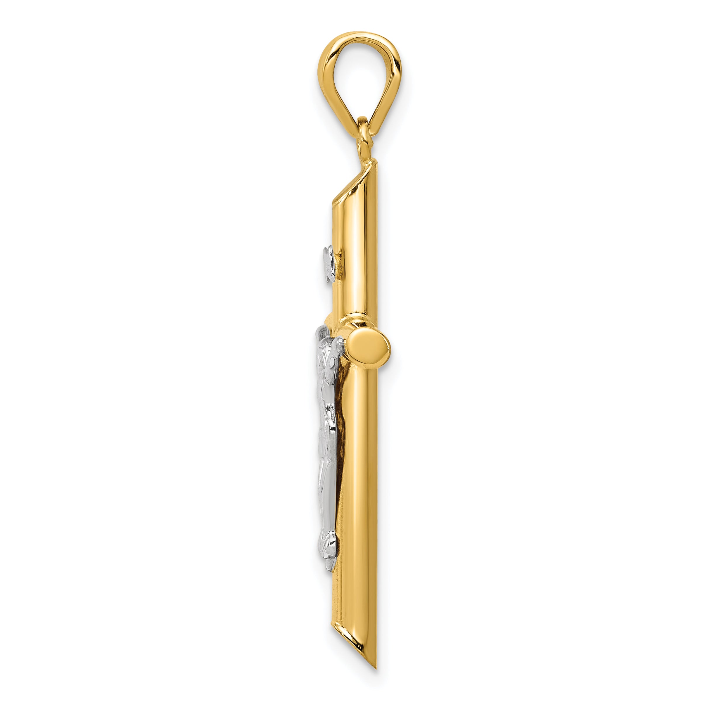 14K Two-Tone Gold Hollow Crucifix Pendant with Polished Finish Secondary image