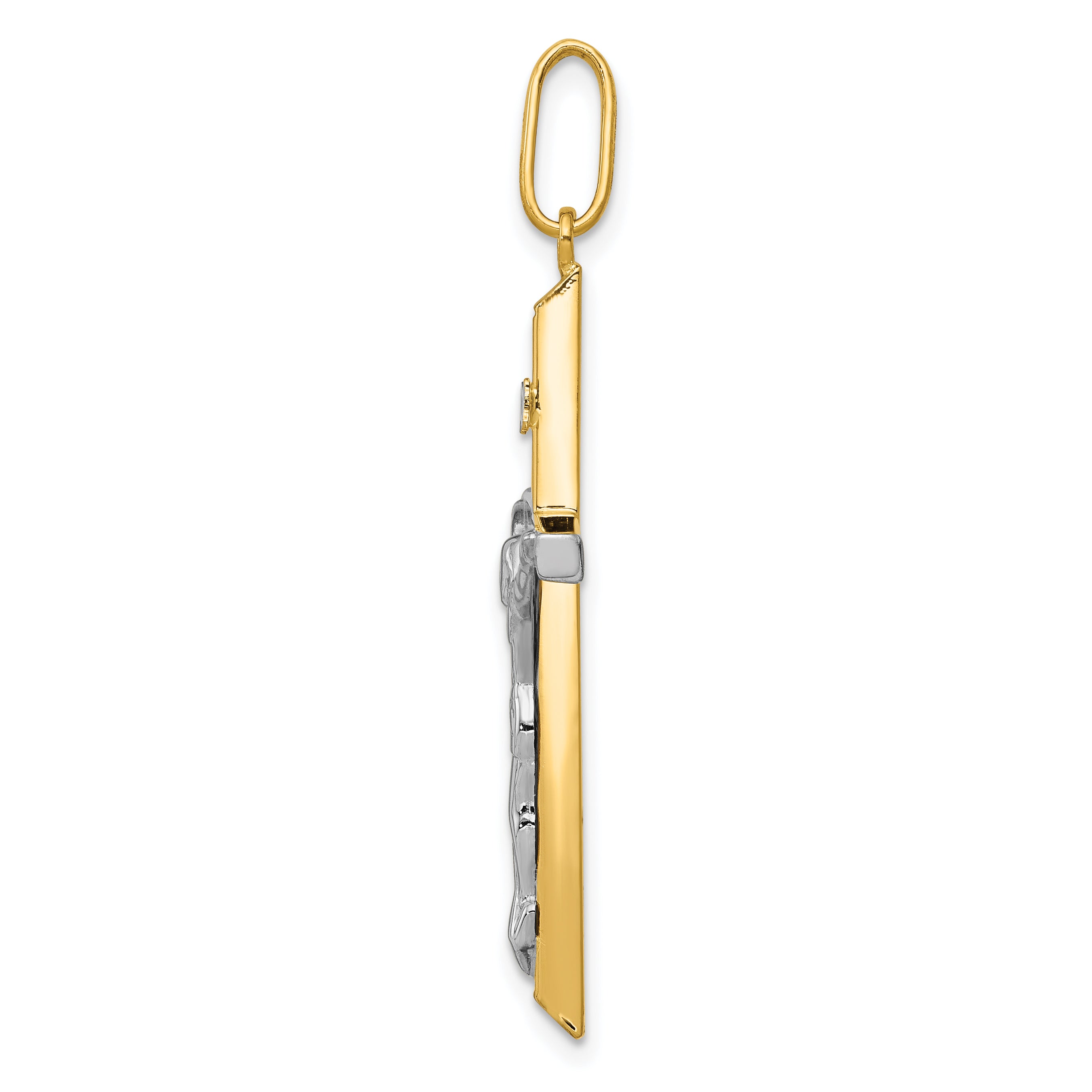 14K Two-Tone Gold Crucifix Pendant Polished Hollow Design Sophisticated Style Secondary image