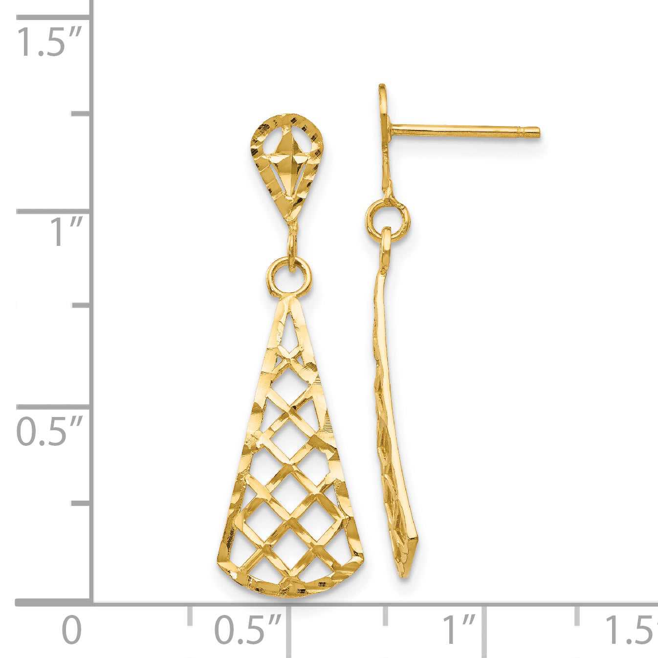 14K Gold Diamond-Cut Dangle Earrings with Polished Inverted Fan Design