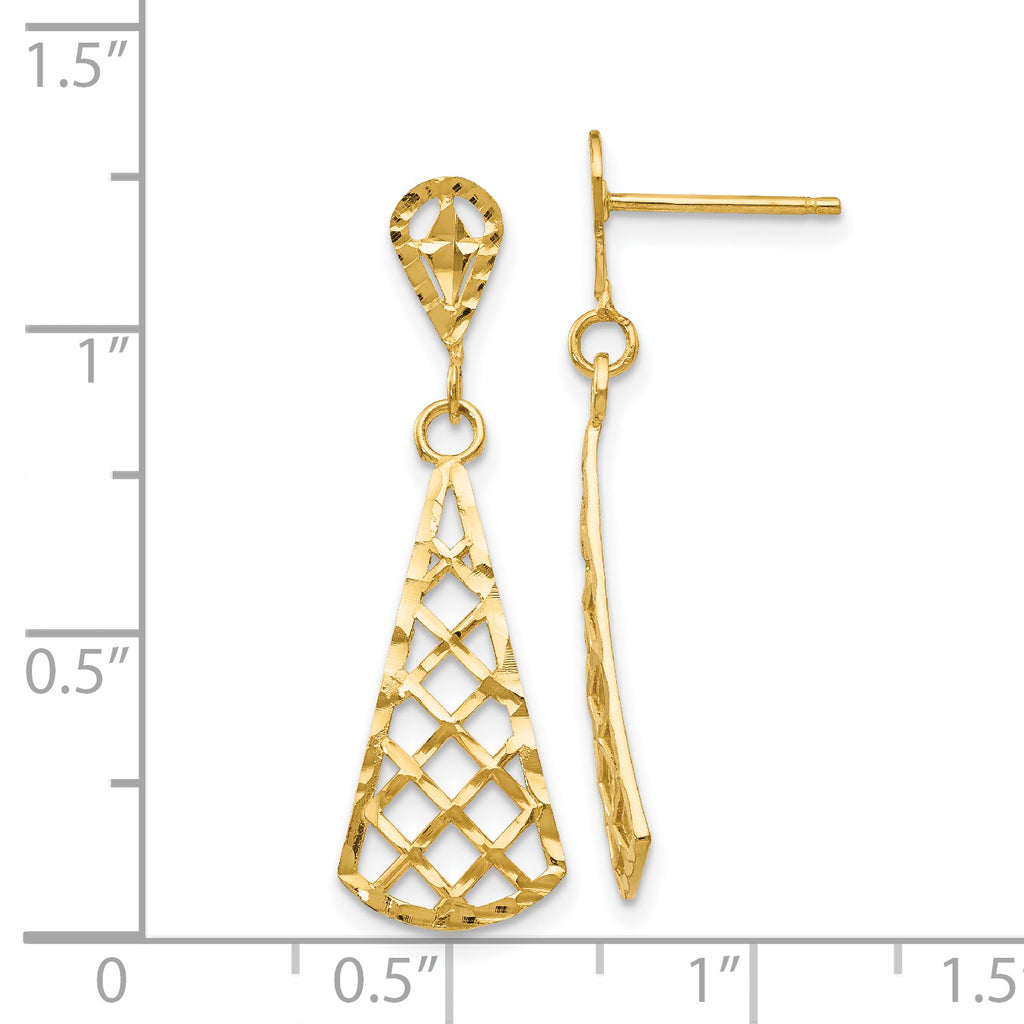 14K Gold Diamond-Cut Dangle Earrings with Polished Inverted Fan Design