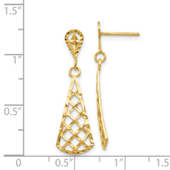14K Gold Diamond-Cut Dangle Earrings with Polished Inverted Fan Design