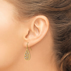 14K White Rhodium Diamond-cut Filigree Teardrop Wire Earrings